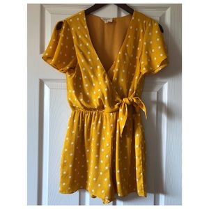 Yellow and white polka dot romper
